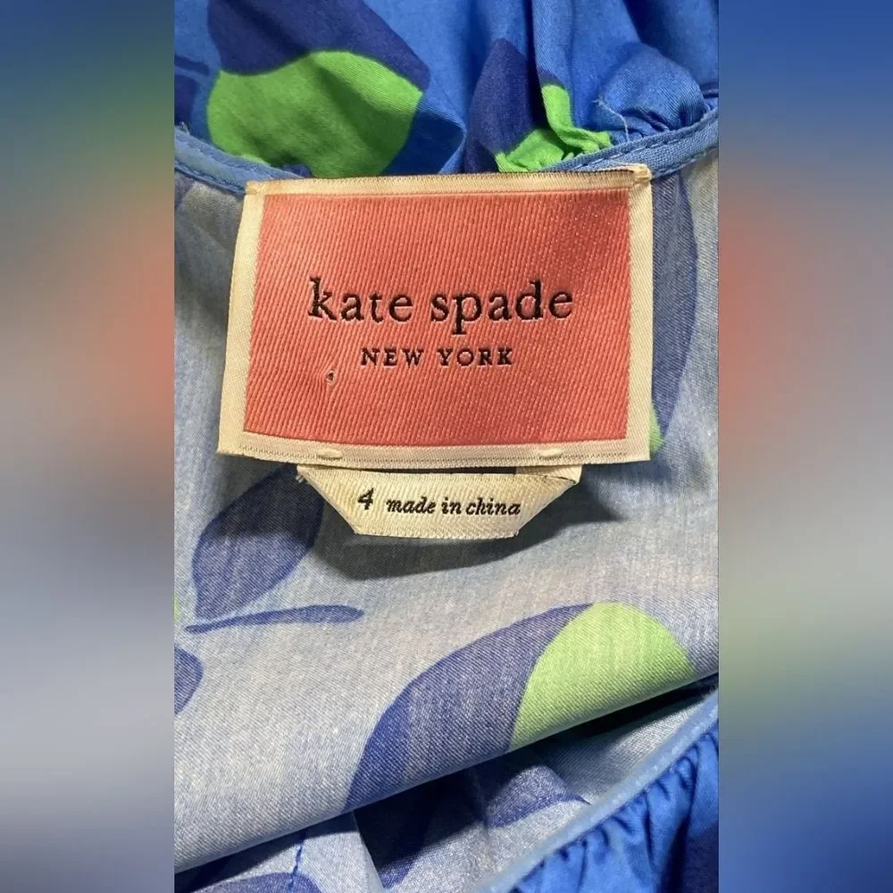 Kate Spade Designer Blue Polka Cotton Ruffle Maxi Dress Sz 4 Spring New York